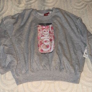 Coca-Cola Gray Sweatshirt with Pink Floral Can
